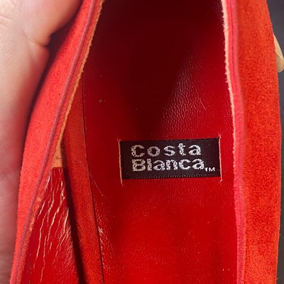 Costa Blanca Size 9.5M Red Suede Peep Toe Button Pumps Women's Heels Vintage - Picture 6 of 8